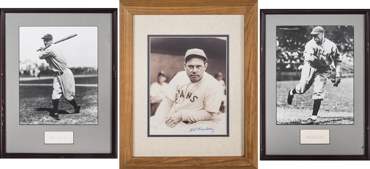 Lot of (3) Hall of Famers Signed Cuts & Photo In Framed Displays Including Earle Combs, Bill Terry & Stan Coveleski (Beckett)